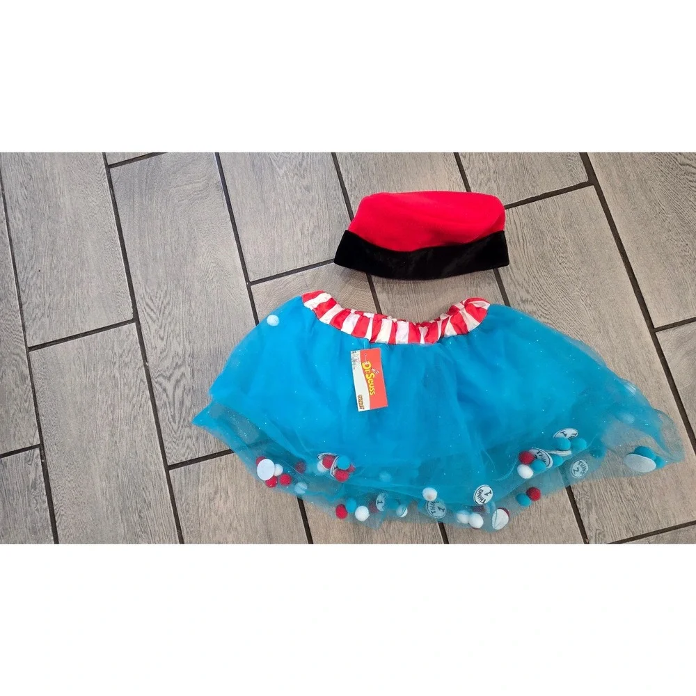 Dr Seuss Thing 1 Thing 2 Costume Tutu and Hat Set Kids Blue Red Spirit Halloween